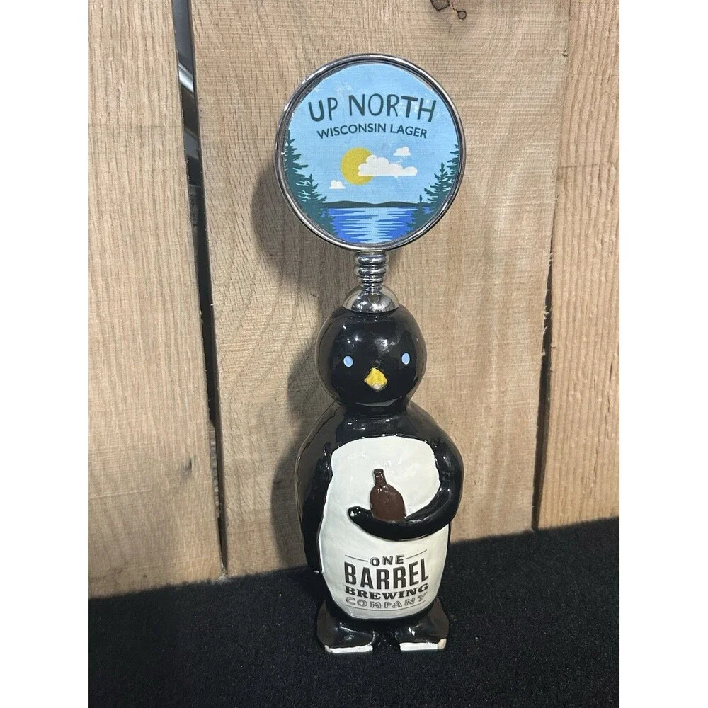 One Barrel Brewing Beer Tap Handle Ceramic Penguin Up North Wisconsin Lager B18